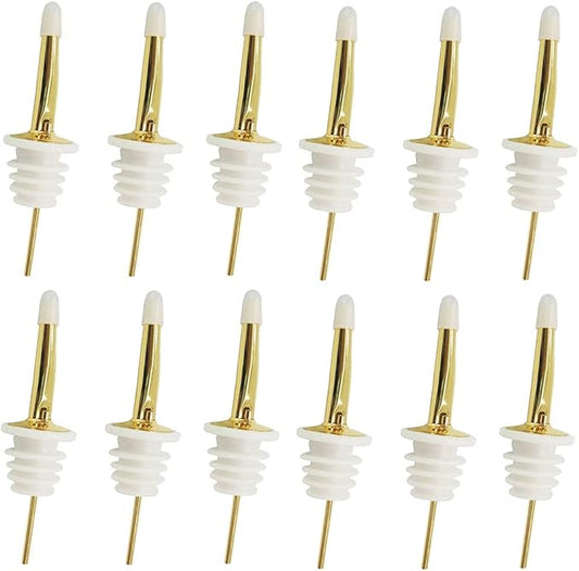 24 Pack Liquor Pour Spouts Set - Stainless Steel bottle spout and Liquor Pourers Dust Caps Covers Gold White