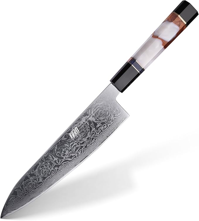 FINDKING 8 Inch Japanese Professional Chef Knife, Damascus Kitchen Blade for Sharp, Sturdy Cuts & Daily Cooking (BLACK-ROSE Series)