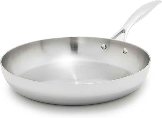 GreenPan Valencia Tri-Ply Stainless Steel 12" Frying Pan, Induction Ready Skillet, Mirror Finish, Dishwasher Safe & Oven/Broiler Safe to 600F, Compatible with All Cooktops, Silver