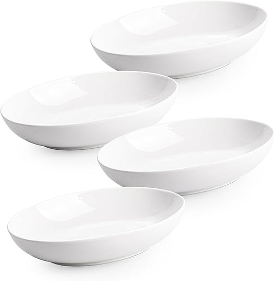 8.6" Oval Serving Bowls, 24 oz Small Oval Bowl for Side Dishes, Salad, Pasta, Snacks, White Ceramic Serving Dish, Set of 4
