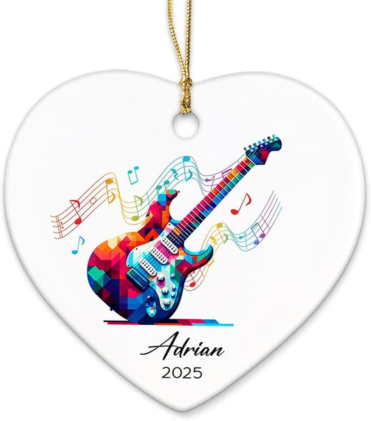 Electric Guitar Xmas Tree Ceramic Ornament 2025, Personalized Electric Guitar Lovers Ornaments Keepsake, Guitarist Ceramic Ornament Christmas, Custom Name & Year Musical Instrument Player Ornaments