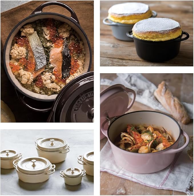Vermicular Oven Pot | Non-Toxic Enameled Cast Iron Pot | 14cm (0.9 Qt) | Oven-safe | Induction-compatible | Dutch Oven | Made in Japan | Serves 1 | Pearl Brown