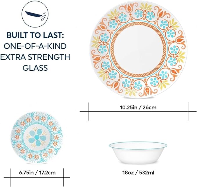 Corelle Terracotta Dreams Dinnerware Set for 6 18 Pieces Dinner Plates, Appetizer Plates, and 18 Oz Bowls Dishwasher, Microwave, and Freezer Safe Proudly Made in the USA