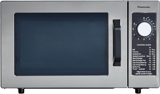 Panasonic NE-1025F Compact Light-Duty Countertop Commercial Microwave Oven with 6-Minute Electronic Dial Control Timer, Bottom Energy Feed, 1000W, 0.8 Cu. Ft. Capacity Silver