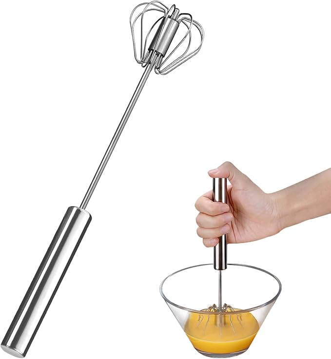 Egg Beater, Hand Easy Whisk Stainless Steel Hand Push Egg Beater Manual Mixer Blender for Home Kitchen Tool Whisking, Beating & Stirring (10 Inch)