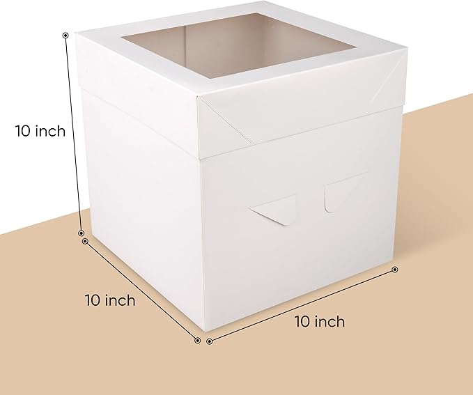 Cakebon Cake Boxes with Boards - 10 Inch Round Cake Drum White (6-pack) - Box With Window for Birthdays, Weddings and Parties
