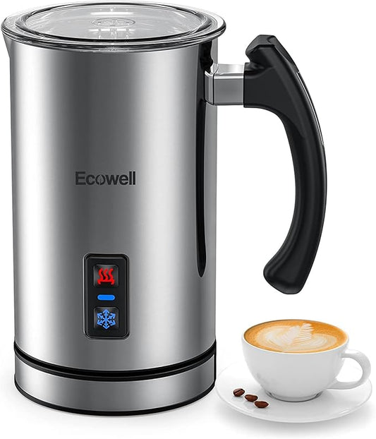 ECOWELL Milk Frother, Coffee Frother Electric, Automatic Hot and Cold Foam Frother, Stainless Steel Milk Steamer and Frother for Latte, Macchiato, Cappuccinos 8.1oz/240 ml Silver, WMMF02