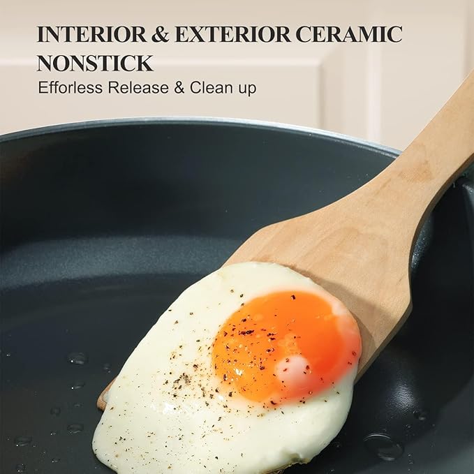 PRICUSIS Nonstick Ceramic Frying Pan with Lid, Non Toxic Skillet, Healthy Egg Pan Nonstick Omelet Pan Chef's Pan, PTFE PFOA & PFAS Free, Induction Compatible (8Inch W/L)