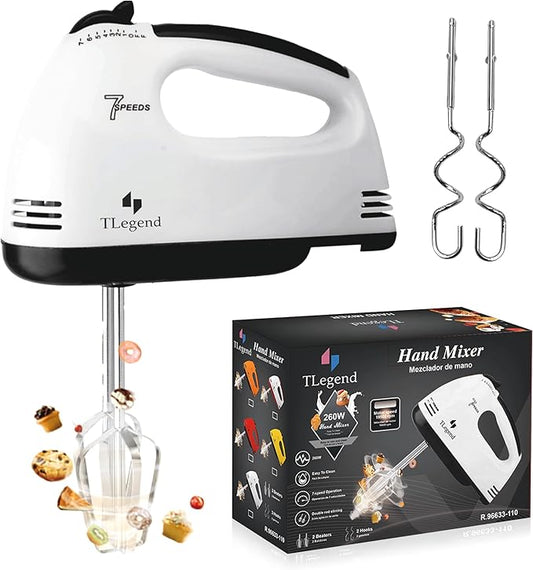 Hand Mixer Electric Handheld – 7 Speed Ultra Power Electric Mixer Handheld (White-Black)