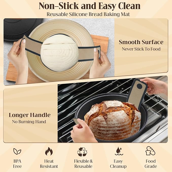Complete Sourdough Starter Kit with 9" Rattan Banneton & 40oz Glass Jar - Bread Baking Supplies Set Includes Dough Whisk, Lame, Acacia Wood Spatula - Gift Set by Delight Source