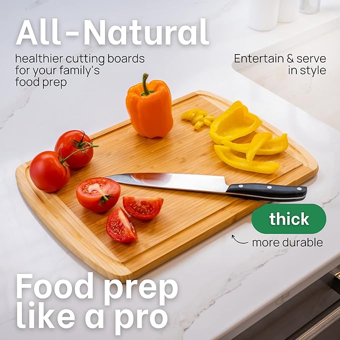 Organic Extra Large Bamboo Cutting Board with Lifetime Replacements –18 x 12 Inch Reversible Wooden Kitchen Chopping Board with Juice Groove – Used to Chop, Slice, Carve & Serve – by Greener Chef