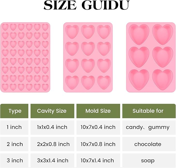 2 Inch Heart Shaped Silicone Molds for Chocolate, Candy, Gummy, Soap (Set of 2, Pink)