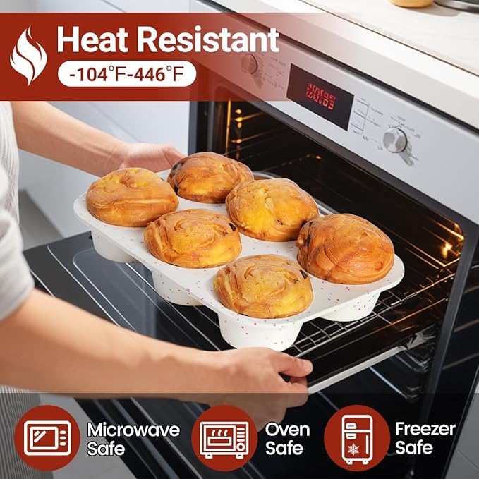 CAKETIME Jumbo Muffin Pan, 3.5 Inch Large Muffin Pan 6 Cup Silicone Jumbo Muffin Tin for Baking Giant Homemade Muffins, Cupcakes, Frittatas BPA Free Non Stick 2 Pack Confetti