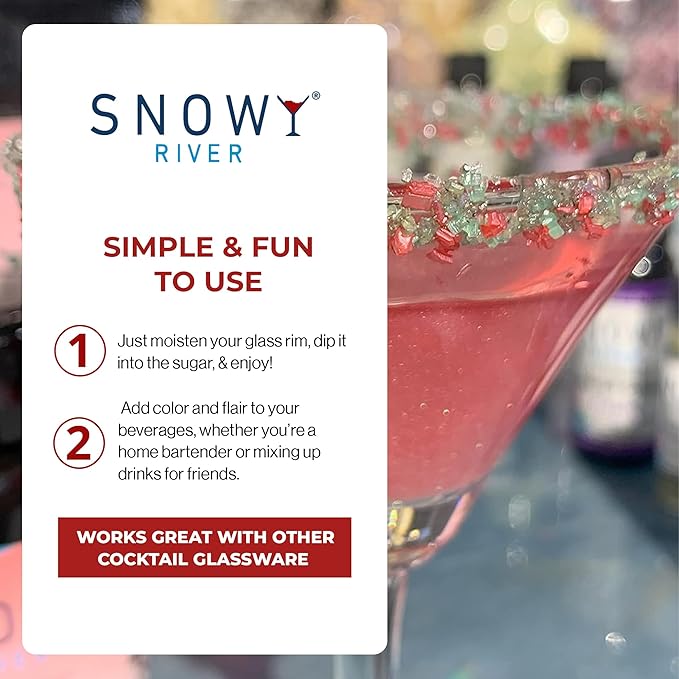 Snowy River Holiday, Cocktail & Margarita Sugar Rimmer - Vibrant Naturally Colored Sugar for Cocktail Rimming, Baking & Decorating, Medium Crystal - 4oz