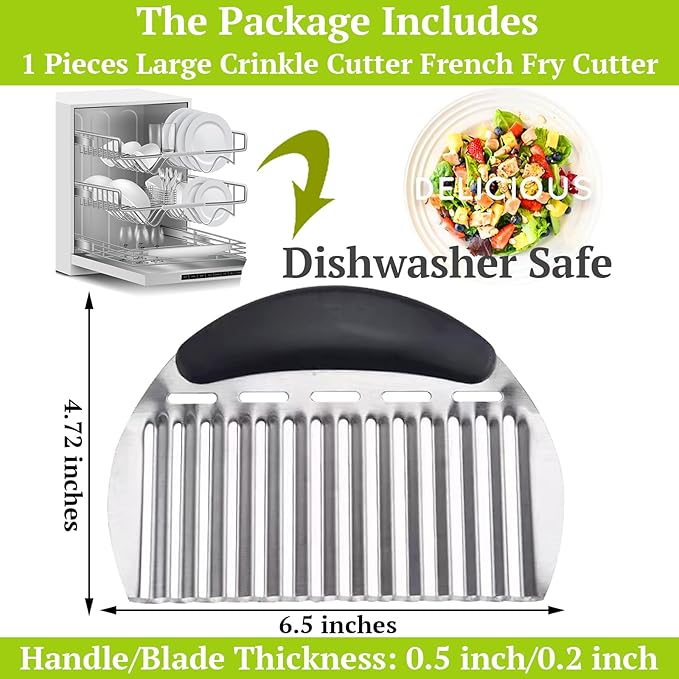 Suuker Large Crinkle Cutter French Fry Cutter, Large Crinkle Potato Slicer Wavy Chopper, Stainless Steel Wave Fries Cutter Slicer With Handle for Veggies, Potato, Cucumber, Carrot Chip