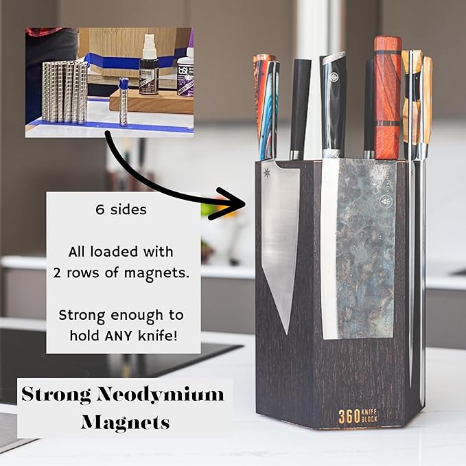 360KnifeBlock® MAX (black) ROTATING Magnetic Knife Block - MAX 12" tall with an array top slots SeriousEats/Food&Wine/ATK BEST Universal Knife Block - handmade in Washington