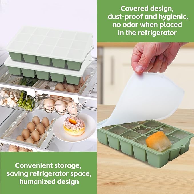 FANYITY Bpa Free Silicone Ice Cube Trays 4-Pack with Locks lids,Easy Release Ice Molds for Freezer,Perfect for Cocktails, Whiskey, Coffee