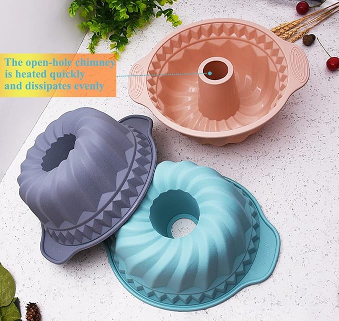 Kenond 9.5 Inch Silicone Cake Pans, Non-stick Fluted Cake Pan with Sturdy Handle, Cake Baking Molds,Perfect Bakeware for Cake, Jello, Gelatin, Bread, Para Gelatinas (Pink)