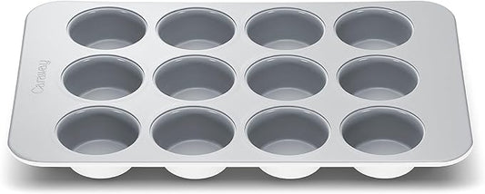 Caraway Non-Stick Ceramic 12-Cup Muffin Pan - Naturally Slick Ceramic Coating - Non-Toxic, PTFE & PFOA Free - Perfect for Cupcakes, Muffins, and More - White