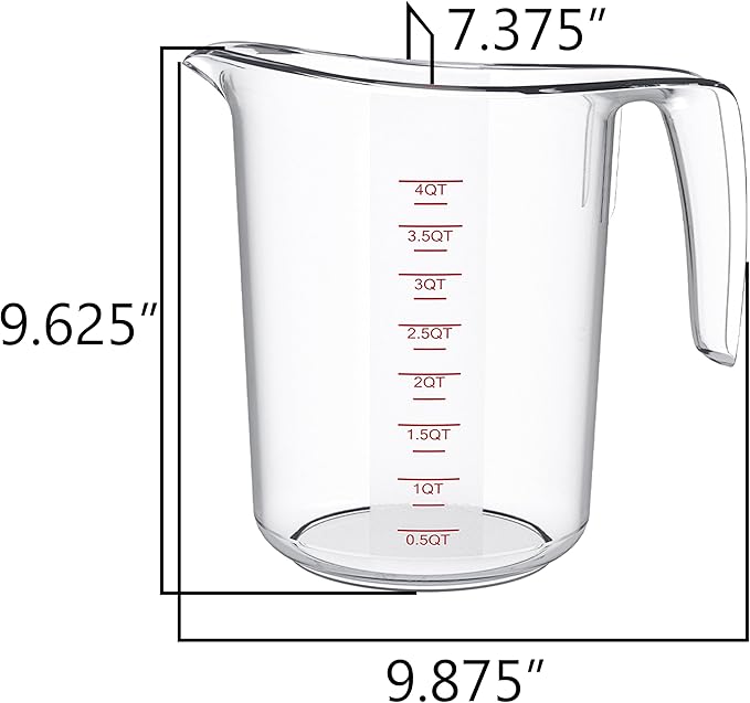 DaYammi Measuring Cups 1-Piece, Unbreakable Food-Grade Plastic Measuring Cup for Dishwasher, 16-Cup Liquid Measuring Cups for Prepping, Baking, Cooking, Readable Markings, 4-Quart/4L, Clear