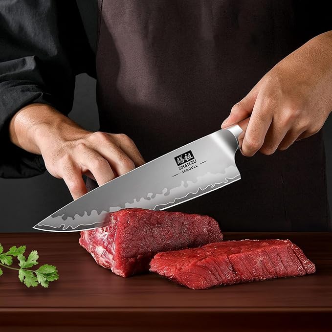 SHAN ZU Chef Knife 8 Inch, American S35VN Powder Steel Sharp Kitchen Knife, Professional Cooking Knife with Ergonomic Red Sandalwood Handle, Meat Cutting Gyuto Knife, Gifts for Women & Men