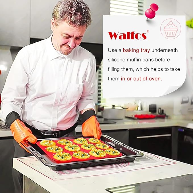 Walfos Muffin Pan Set - 12 Cups Regular Silicone Cupcake Pan, Non-stick and BPA Free, Great for Making Muffin Cakes, Tart, Fat Bombs - Dishwasher Safe, 2-Piece