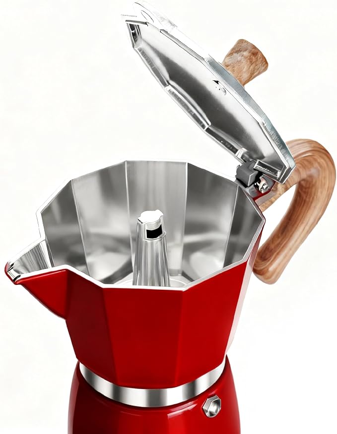 AGOGO Milano Moka Pot, Stovetop Espresso Maker, Greca, Coffee Percolator, Turkish Coffee Maker with Paper Filter 6 Cup Red