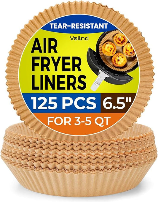 Air Fryer Paper Liners: 125Pcs Air Fryer Liner Disposable, Oilproof Waterproof Airfryer Parchment Paper Baking Liner Round Basket(6.5inch)