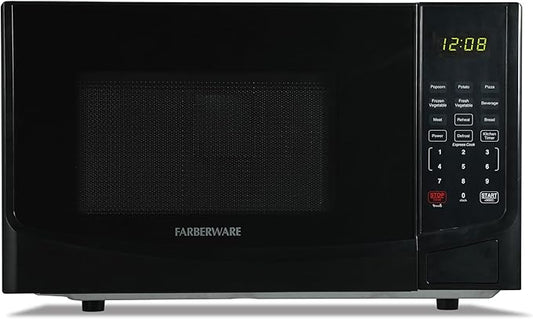 Farberware 0.9 Cu. Ft. Black Microwave Oven, 900W with LED Display, 10 Power Levels, 8 Auto-Cook Presets, Express Cooking & Defrost