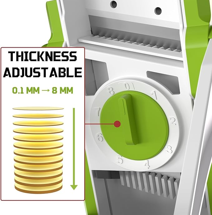 Safe Mandoline Slicer for Kitchen, Meal Prep, Potato Slicer, Adjustable/Easy to Clean/Storage, Kitchen Chopping Artifact, French Fry Cutter, Paring Knife/Cleaning Brush (only Slice, White)