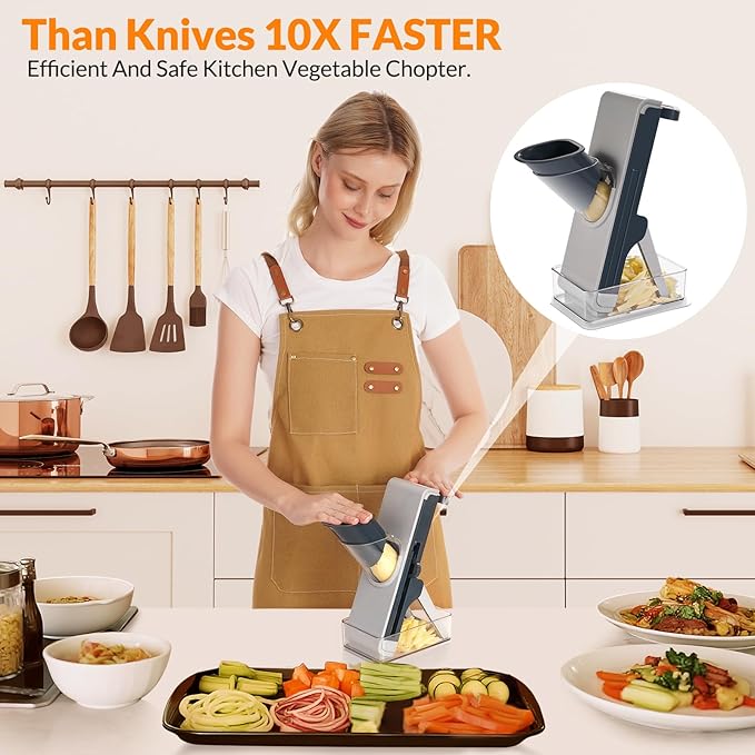 Safe mandoline slicer for kitchen, FEICO multifunctional vegetable cutter mandolin chopper for vegetable veggie potato