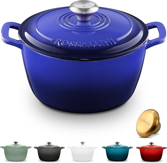 Signature Enameled Cast Iron Dutch Oven, Non-Stick Serving Pot with Tight Fitting Lid for Perfect Roasting, Baking, Sauteing, and Bread Making | 3.5Q (3.3L) - Indigo Blue