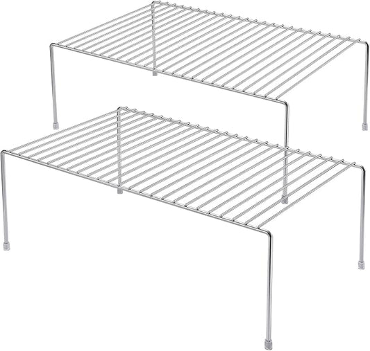 iPEGTOP Kitchen Cabinet Storage Shelf Rack, Set of 2 Large (15.7 x 9.4 Inch) Rustproof Metal Wire Shelves Spice Shelf Rack Cupboard Organizer for Pantries Countertops Utensils Organization, Chrome