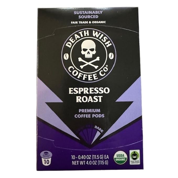 Death Wish Coffee, Espresso Roast Single Serve Coffee Pods - Fair Trade and Organic (10 Count) (Pack of 2)