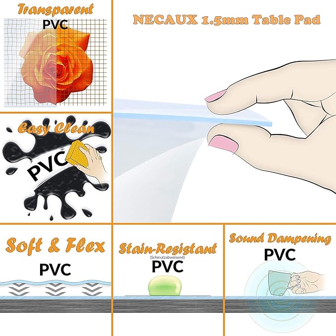 NECAUX Custom 16 x 47.3 Inch Clear Desk Cover Protector, 1.5mm Thick Plastic Heavy Duty Table Pad Desk Mat Desk Protector for Office Computer Writing Desk, Sofa Table, Media Stand, Coffee Table