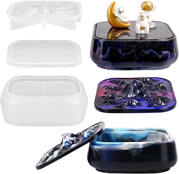 Moukiween Large Storage Box Molds with Lid, Resin Jar Mold, Silicone Box Mold for Storage Jewelry Epoxy Casting DIY Crafts
