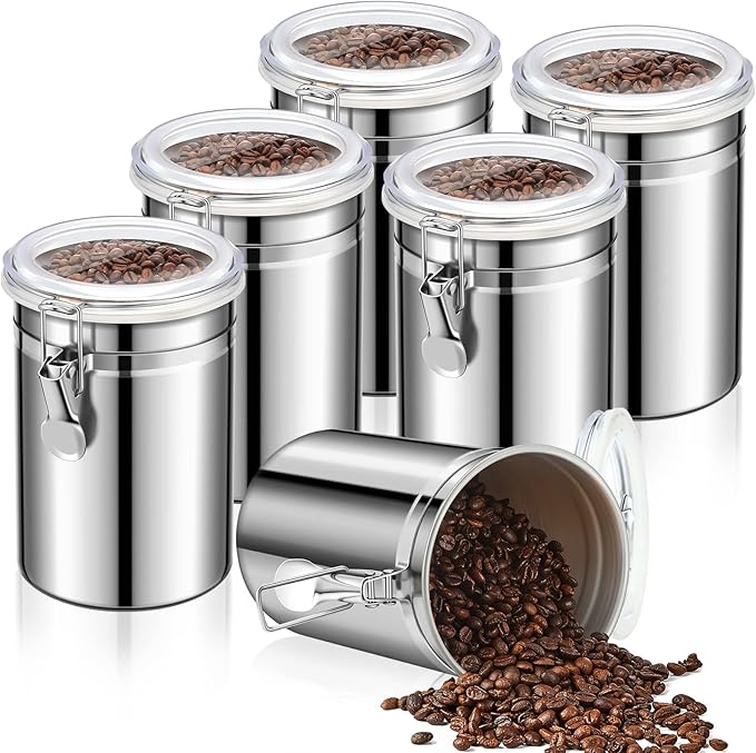 Lallisa 24 Pcs Stainless Steel Canisters 62 oz Stainless Steel Containers with Lids Food Storage Container with Airtight Clamp Lid Coffee Containers for Tea Sugar Coffee Flour Kitchen Counters