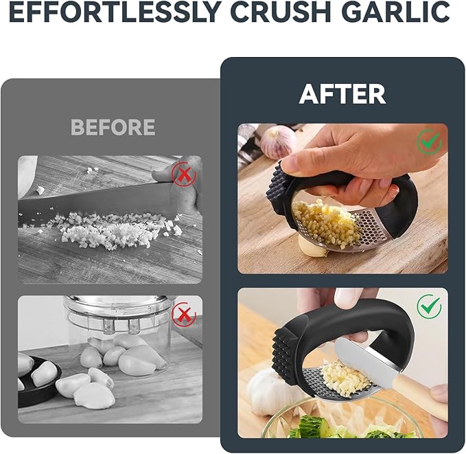 2 Pack Garlic Press Rocker Set – Innovative Stainless Steel Garlic Mincer & Crusher with 2 Peelers, 2 Scrapers, and 2 Brushes for Effortless Garlic Prep | Complete Garlic Tool Kit (GREEN)