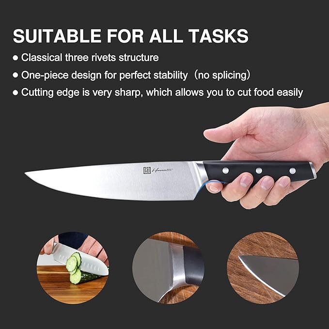 Knife Set, 14 Pieces German Steel Knife Sets for Kitchen with Block, Kitchen Scissors, Sharp Kitchen Knife Set for Home and Restaurants, Classic Elegant Black
