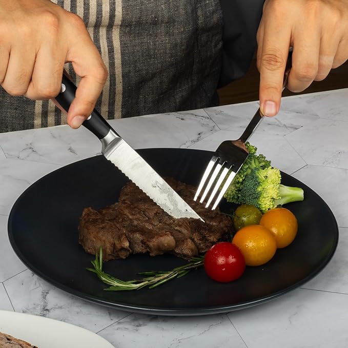Alata 6-Piece Steak Knives Set, 4.7 Inch with Serrated Edge Razor-Sharp Dinner Knives, Full-Tang Construction, Dishwasher Safe