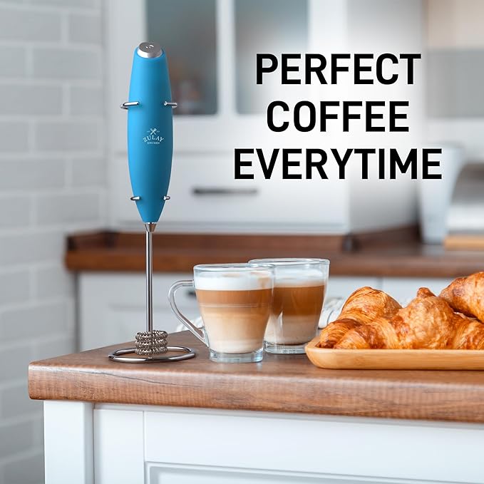 Zulay Kitchen Patented Tornado Triple Whisk Milk Frother with 4 Duracell Batteries – Handheld Foam Maker for Coffee, Lattes, Matcha & Hot Chocolate – Rich, Creamy Froth in Seconds