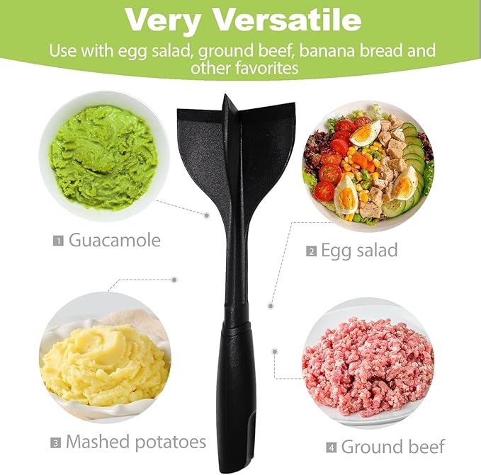 QPQ Good Grips Scoop And Avocado Masher Tool, Guacamole Masher- Slicing & Smashing, Ergonomic Non-Slip Handle, Perfect for Guacamole, Soft Fruits & Vegetables (Black)（Gift 3-in-1 Avocado Slicer）