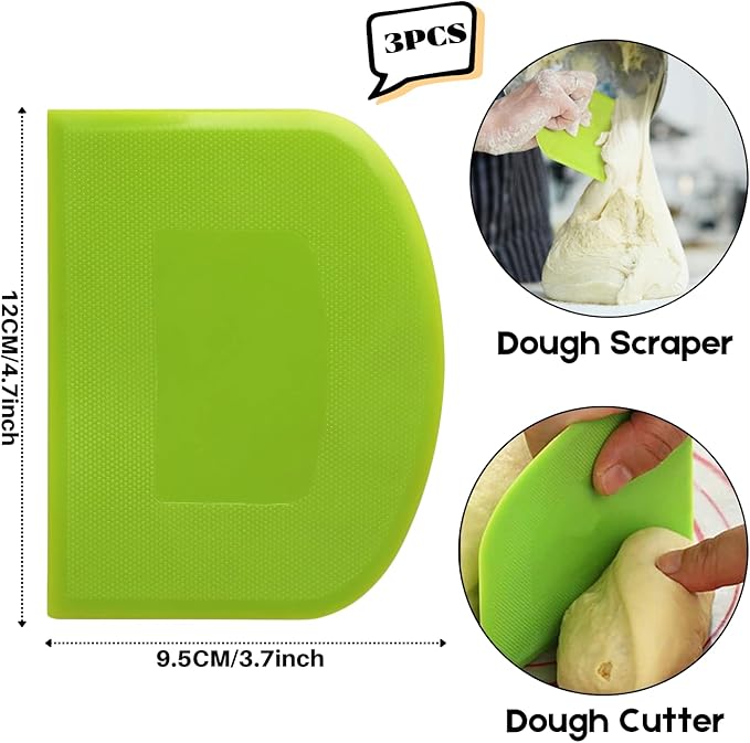 SURDOCA Dough Scraper Bench Scraper - 3P 4.7x3.7" Plastic Flexible Bowl Scraper, Sharp Edge & Angles Cake Scraper. Non-Slip Bakeware Decorating Tools Sculpting & Modeling Tools - Pink+Yellow+Pink
