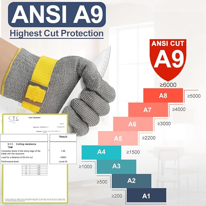 Dowellife Comfortable ANSI A9 Cut Resistant Glove Food Grade, Mesh Metal Kithcen Glove for Chef Oyster Shucking Mandoline Knife Butcher Meat Cutting