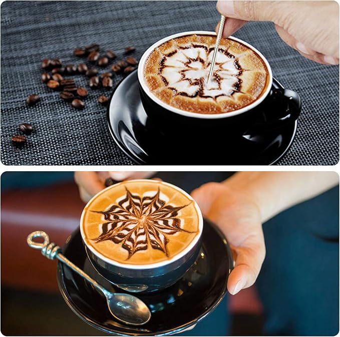 Milk Frothing Pitcher, 12OZ/350ML Stainless Steel Espresso Steaming Pitcher Coffee Milk Frother Cup with Decorating Art Pen for Espresso Machine, Milk Frother, Latte Art Black