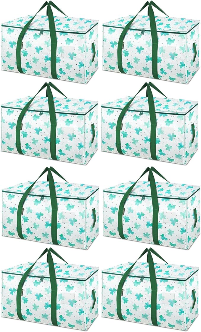 BALEINE 8-Pack Oversized Moving Bags with Reinforced Handles, Heavy-Duty Storage Tote for Clothes, Moving Supplies (Clover, 8-Pack)