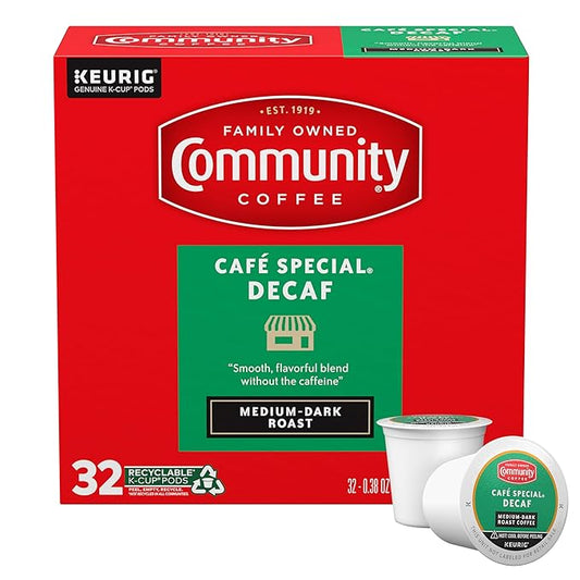 Community Coffee Café Special Decaf, Medium-Dark Roast, Single-Serve Keurig K-Cup Pods, 32 Count (Pack of 1)
