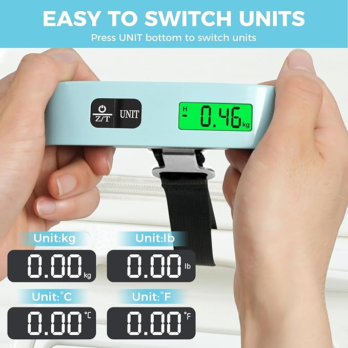 BAGAIL Digital Luggage Scale, 110lbs Hanging Baggage Scale with Backlit LCD Display, Portable Suitcase Weighing Scale, Travel Luggage Weight Scale with Hook, Strong Straps for Travelers