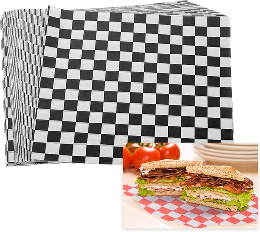 PATIKIL 7.1" x 7.1" Waxed Paper Sheets, 100Pcs Square Pattern Oil-absorbing Dry Food Wrapping Paper for Bakery Coffee Shop Home Baking Kitchen DIY, Black
