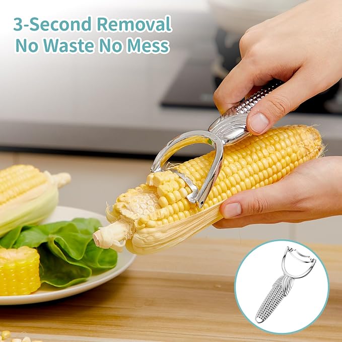 2 Pcs Corn Peeler for Corn on The Cob Stainless Steel Stripper Tool with Aluminum Alloy Handle Kernel Stripper Remover, Comfortable Grip and Light Weight